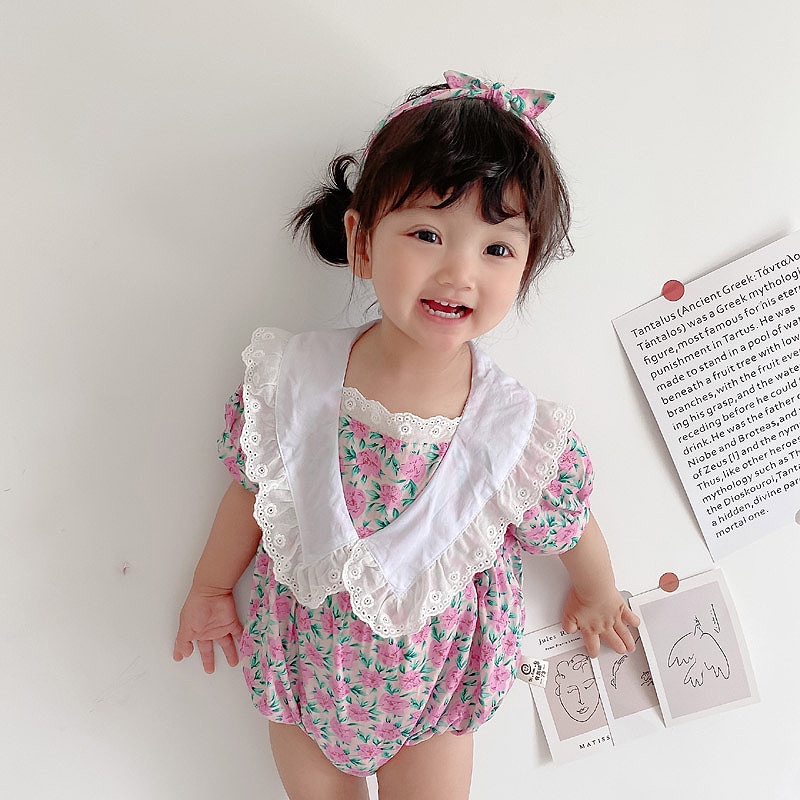 Bộ Áo Liền Quần Ngắn Tay In Hoa Thời Trang Mùa Hè Cho Bé Gái