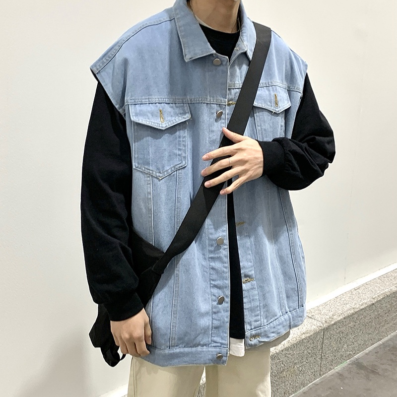 Áo Khoác Denim Không Tay Dáng Rộng Phong Cách Mới Mùa Xuân Cho Bé Trai