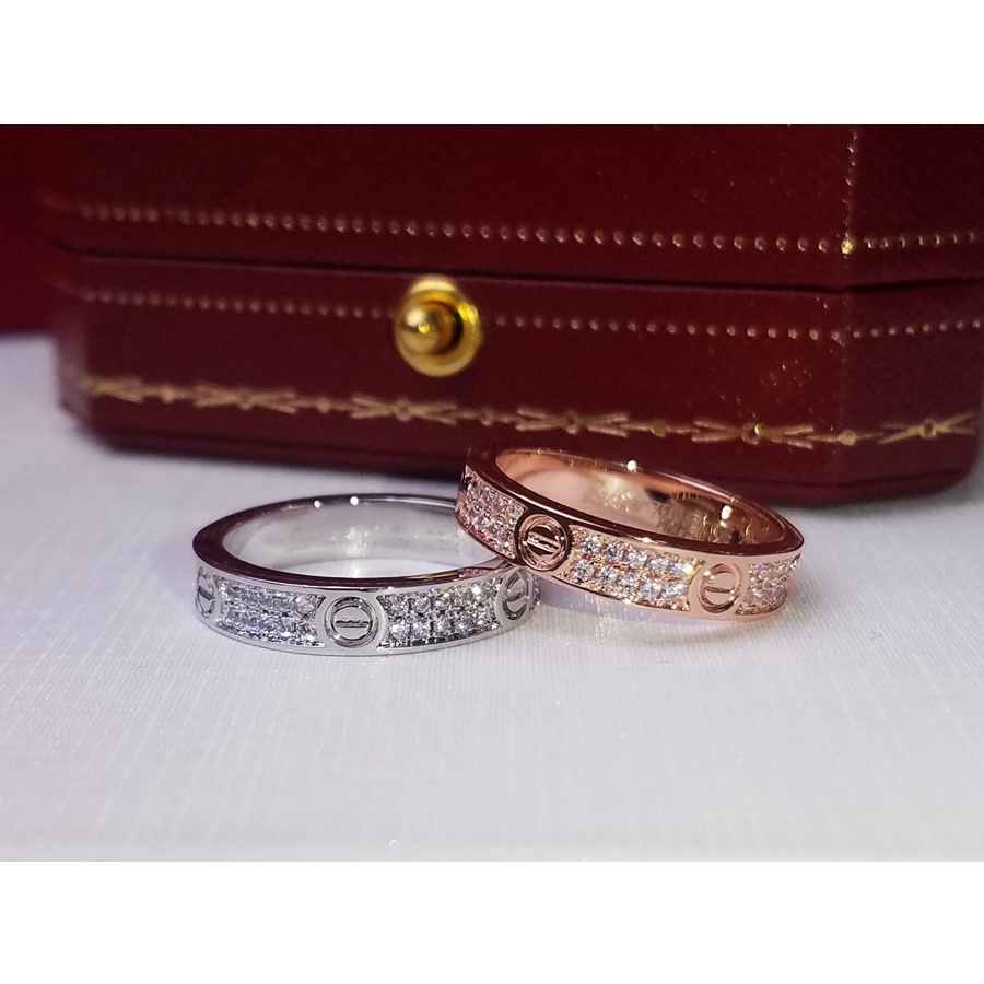 Nhẫn Cặp Mạ Vàng Hồng 18K Đính Kim Cương Nhân Tạo