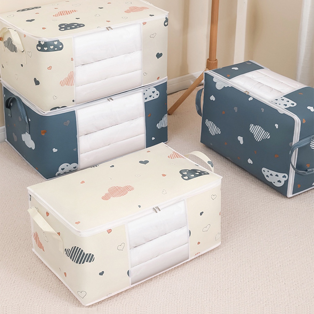 <Video Review> Túi Xọt Vải Chống Thấm Nước Sức Chứa Lớn Đựng Quần Áo Chăn Màn Mền Đệm Gối Chống Bụi Hình Mây 75L U041