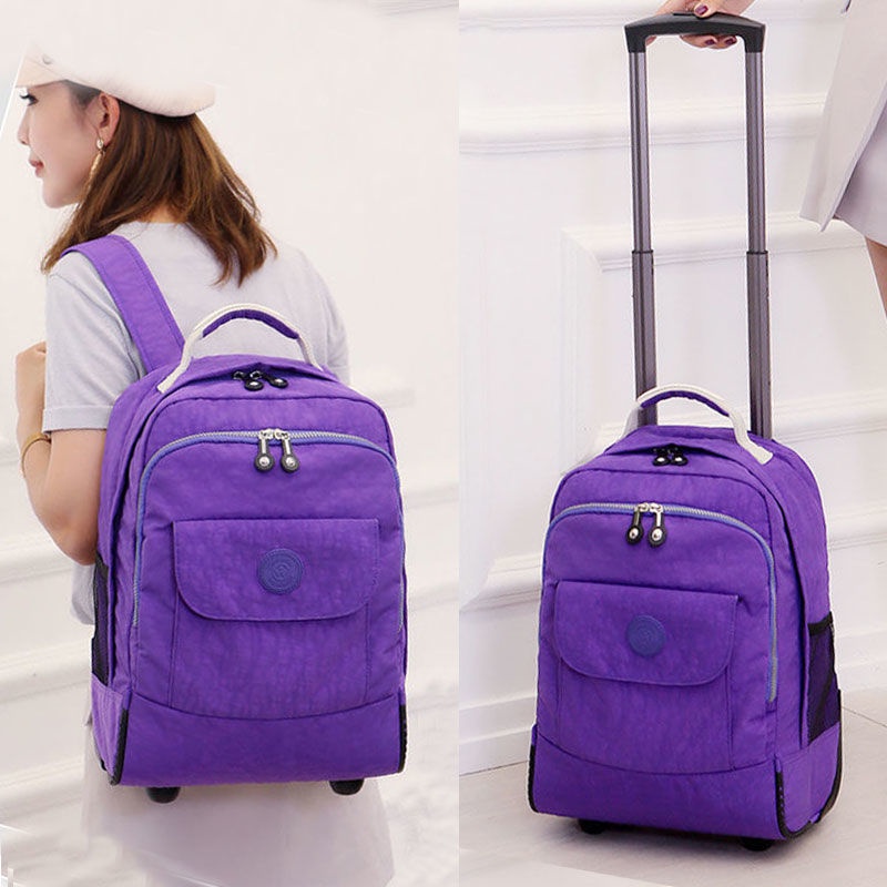 Ba Lô Đi Học Bằng Vải Nylon Chống Thấm Nước Chống Mài Mòn Có Bánh Xe Kéo Kép Sức Chứa Lớn