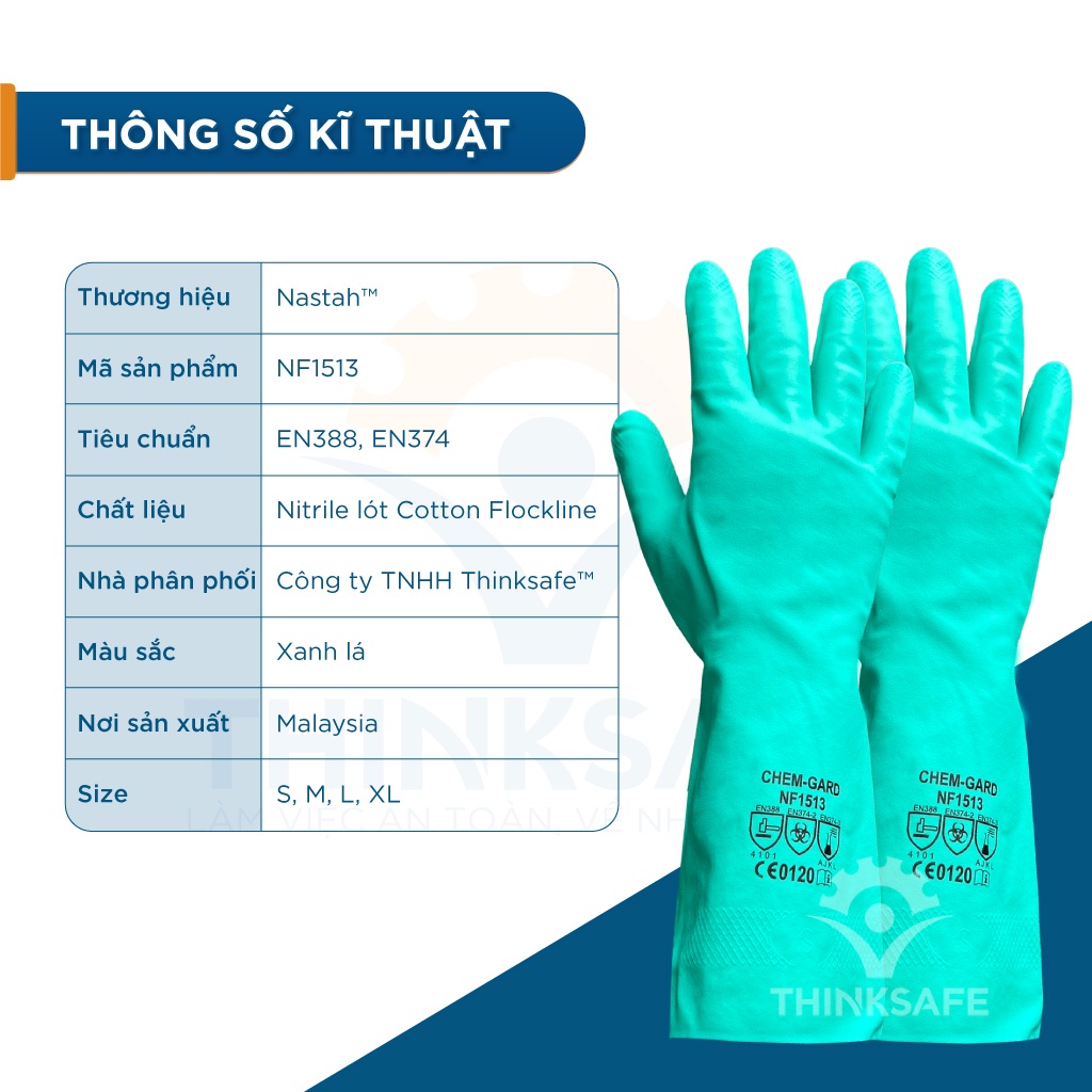 Găng tay cao su chống dầu Nastah NF1513 chất liệu nitrile chống hóa chất, chống axit, dầu nhớt chất tẩy rửa - Thinksafe
