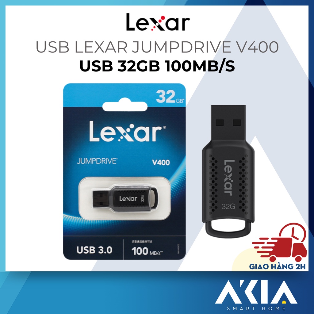 USB Lexar JumpDrive V400 32GB - Màu đen, Chuẩn USB 3.0, Tốc độ đọc 100Mb/s, Xử lý dữ liệu cao, chính hãng bảo hành 2 năm