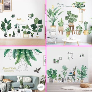 Decal cây xanh hạc hồng dán tường