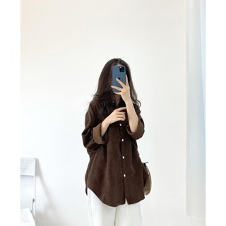 Áo sơ mi nhung tăm, sơ mi nữ ,áo dài tay oversize- Samiboutique