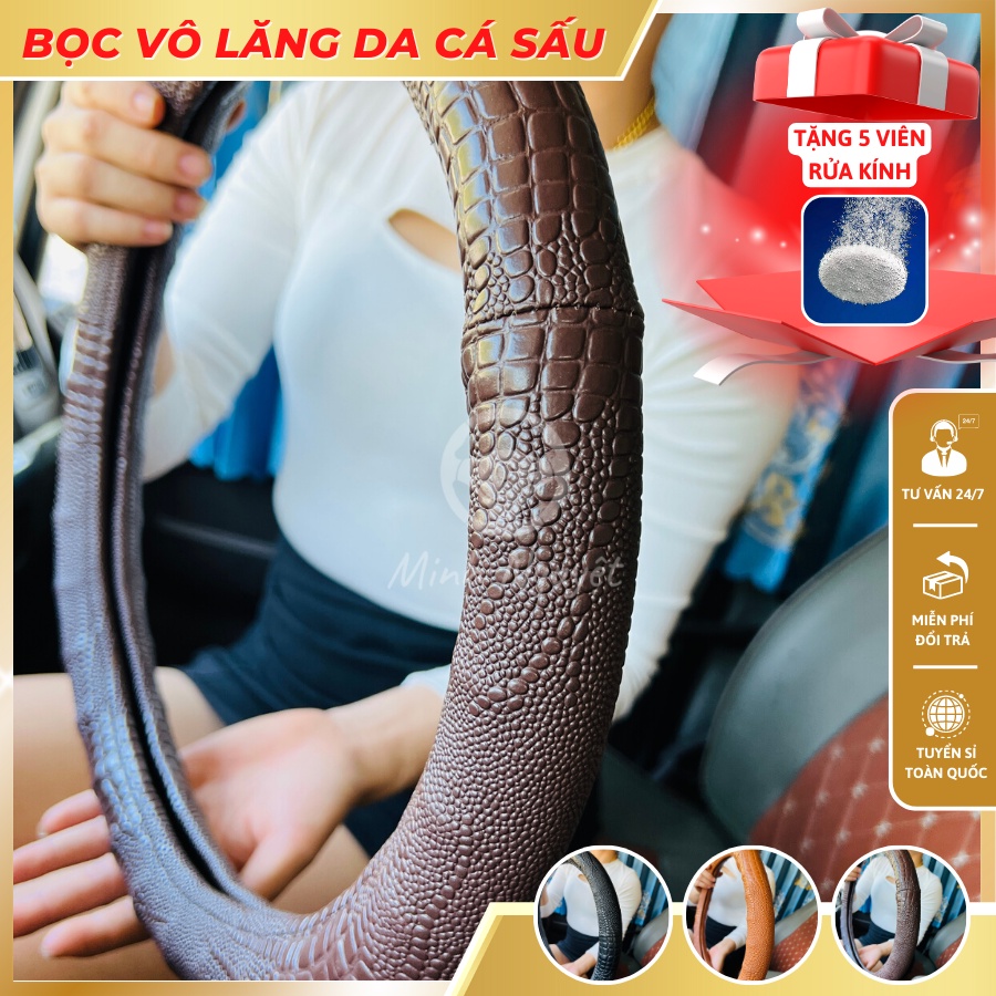Bọc Vô lăng da cá sấu dành cho xe con, xe tải bền chắc, êm tay