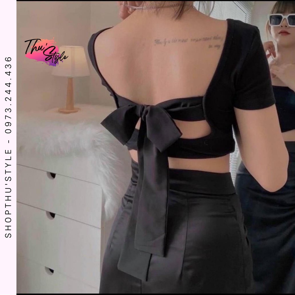 Áo Croptop TN Nữ Buộc Nơ Lưng Cổ Vuông Ôm Body, Áo kiểu nữ chất vải tốt mặc đẹp THU'STYLE