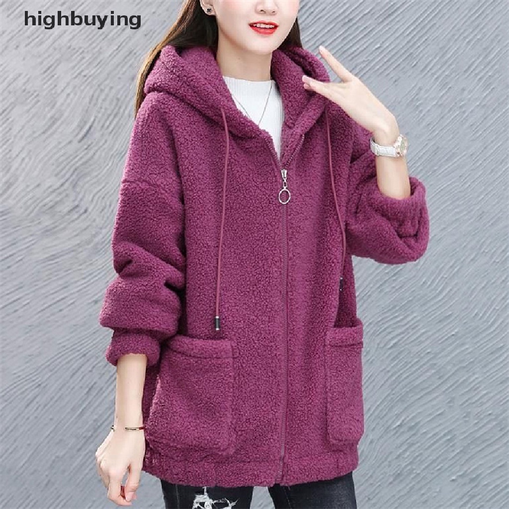 Áo Khoác Lông Cừu Dày Ấm Áp Có Khóa Kéo Thời Trang Cho Nữ