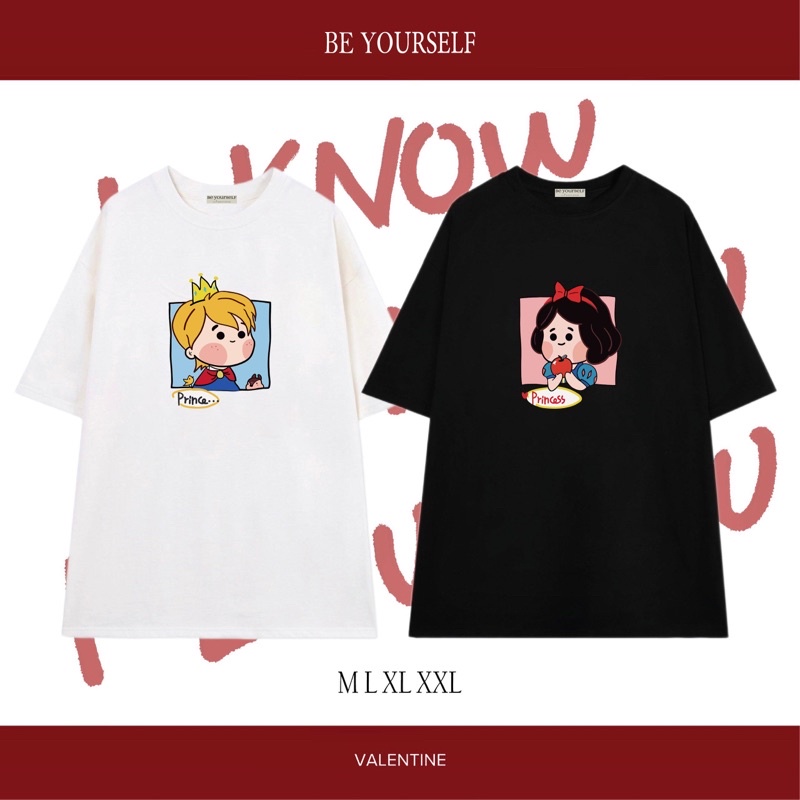 Áo Thun Tay Ngắn UNISEX in decal VALENTINE COUPLE ĐÔI CẶP CÔNG CHÚA HOÀNG TỬ - Hình chụp thật (Đủ size M-L-XL-XXL)