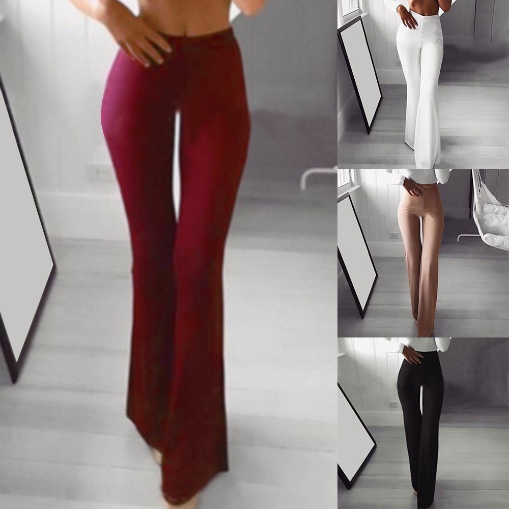 Quần Ống Loe Tập Yoga Lưng Cao Mềm Mại Màu Trơn KK0209 Cho Nữ