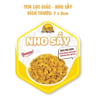 Tem nhãn dán “nho sấy” - lục giác 7x8cm dán thân hộp quà giá rẻ