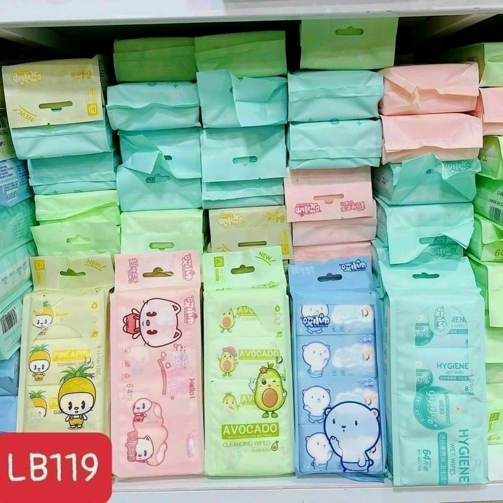Set 8 Gói Khăn Giấy Ướt Mini  Nhỏ Gọn, Dễ Dàng Bỏ Túi, Họa Tiết Dễ Thương, Không Mùi Dùng Được Cho Bé