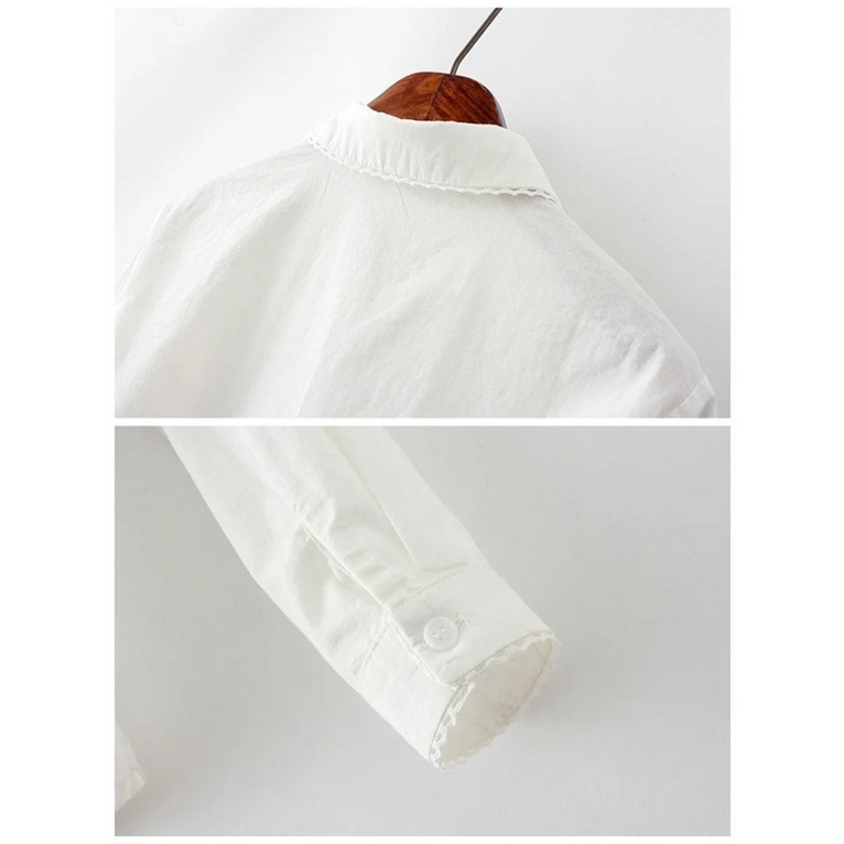 ICE Cotton Korean Style Lace Long Sleeve White Shirt Female Student Fresh Slim Fit Versatile Bottoming Shirt Inner Wear