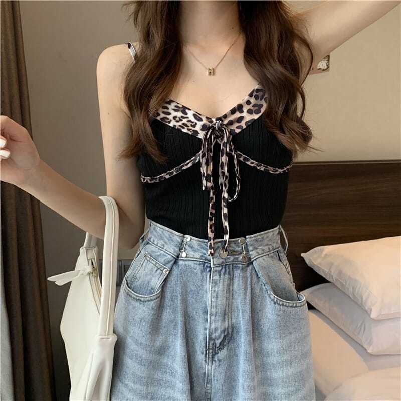 COZOK Áo Không Tay Họa Tiết Da Báo Quyến Rũ Thời Trang