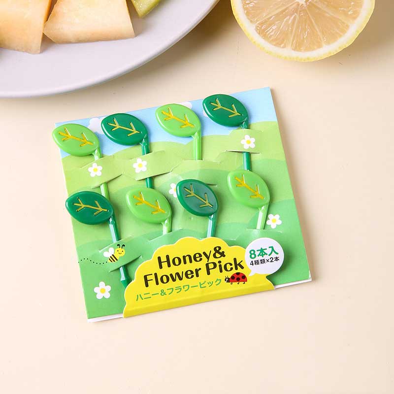 Set 8 / 12 Nĩa Ăn Trái Cây Tráng Miệng Hình Chiếc Lá / Chú Ong Hoạt Hình Dễ Thương