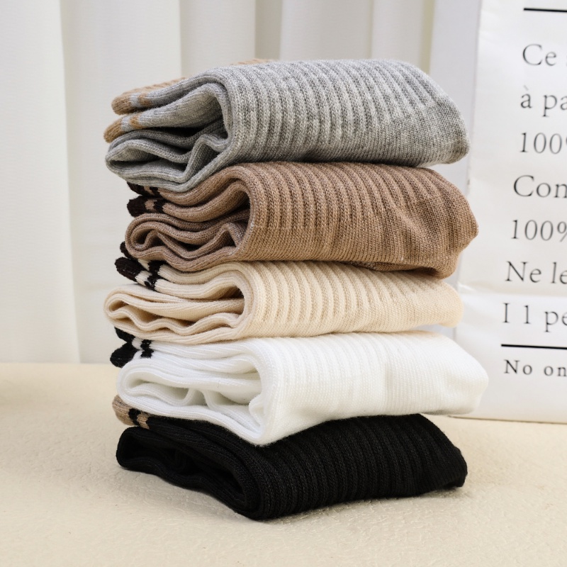 Set 5 Đôi Vớ Cotton Thoáng Khí Họa Tiết Kẻ Sọc Cổ Điển Dành Cho Các Cặp Đôi