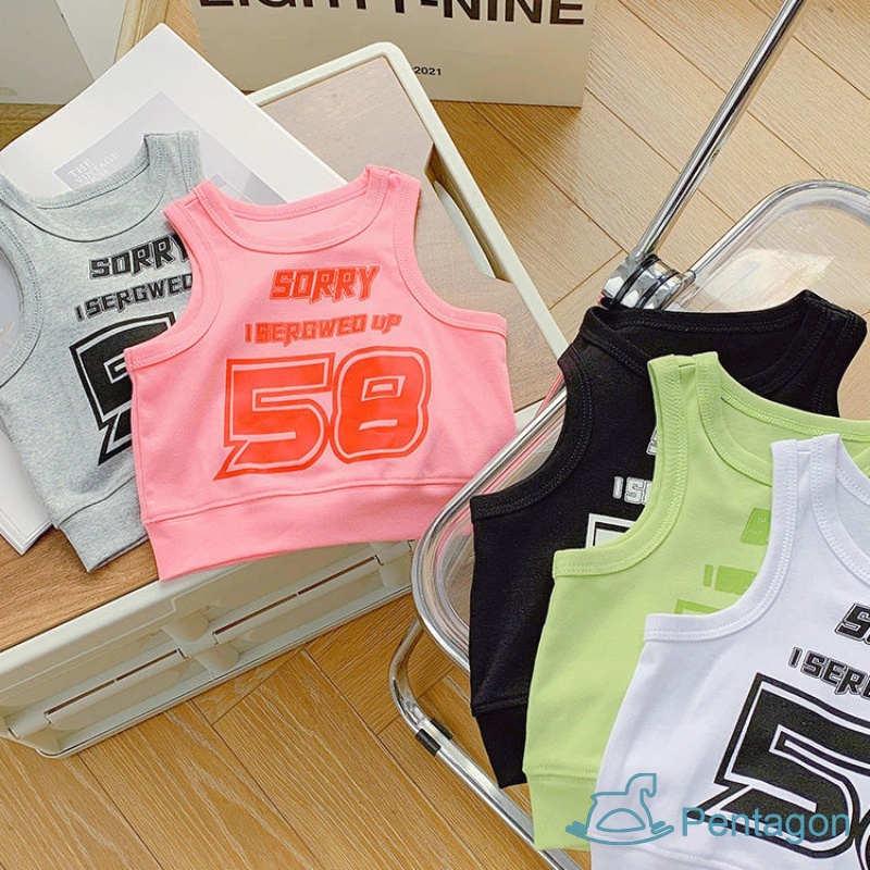 Áo Thun Sát Nách Màu Trơn In Chữ Thời Trang Mùa Hè Cho Bé Gái