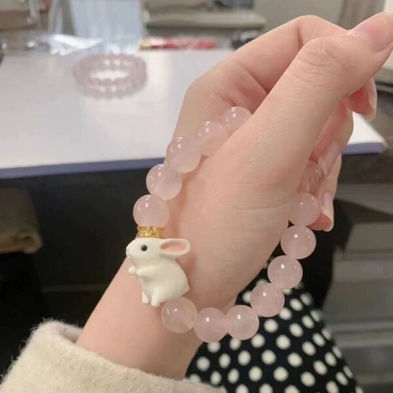 Vòng Tay Mặt Thủy Tinh Hình Thỏ Dễ Thương Cho Nữ