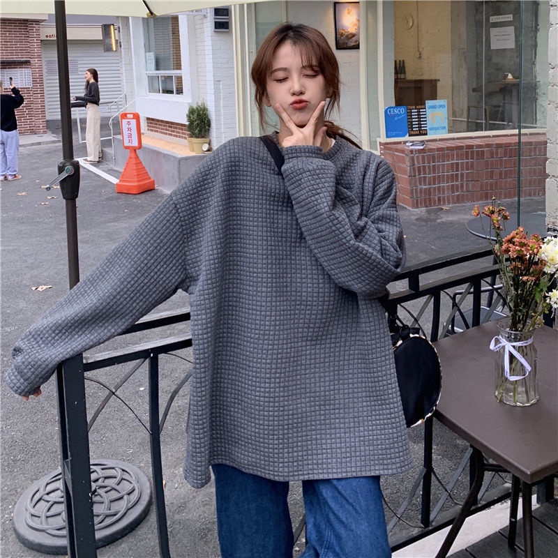 COZOK Áo sweater Tay Dài Dáng Rộng Thời Trang Vintage Hàn Quốc