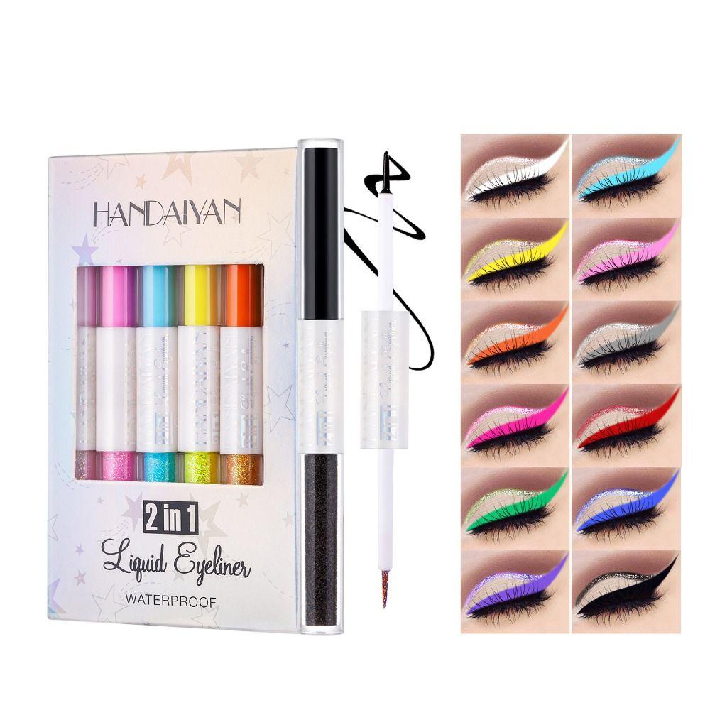 XIANTIN Bút Kẻ Mắt Hai Đầu Màu Ánh Kim Lấp Lánh Nhanh Khô Chống Thấm Nước Lâu Trôi