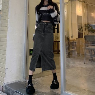 Chân Váy Denim Lưng Cao Dáng Chữ a Màu Xám Đen Thời Trang 2023 Cá Tính Cho Nữ