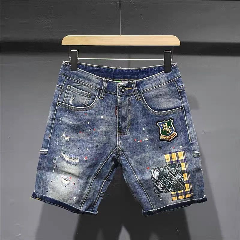 Quần Short Denim Rách Dáng Ôm Thêu Họa Tiết Thời Trang Mùa Hè 2023 Mới Cho Nam