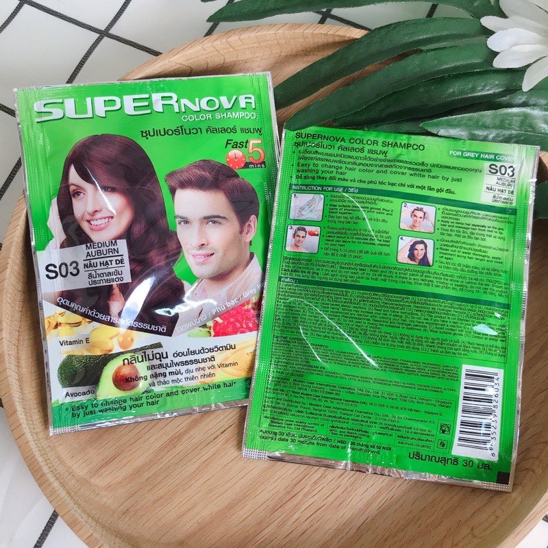 Dầu Gội Nhuộm Tóc Thảo Dược Phủ Bạc Super Nova Màu Đen, Nâu Đồng, Nâu Hạt Dẻ, Nâu Đen  - rose.shop79