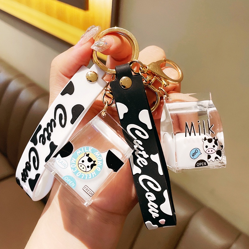 Móc Khóa Hình Hộp Sữa Hoạt Hình Bằng Acrylic Dễ Thương