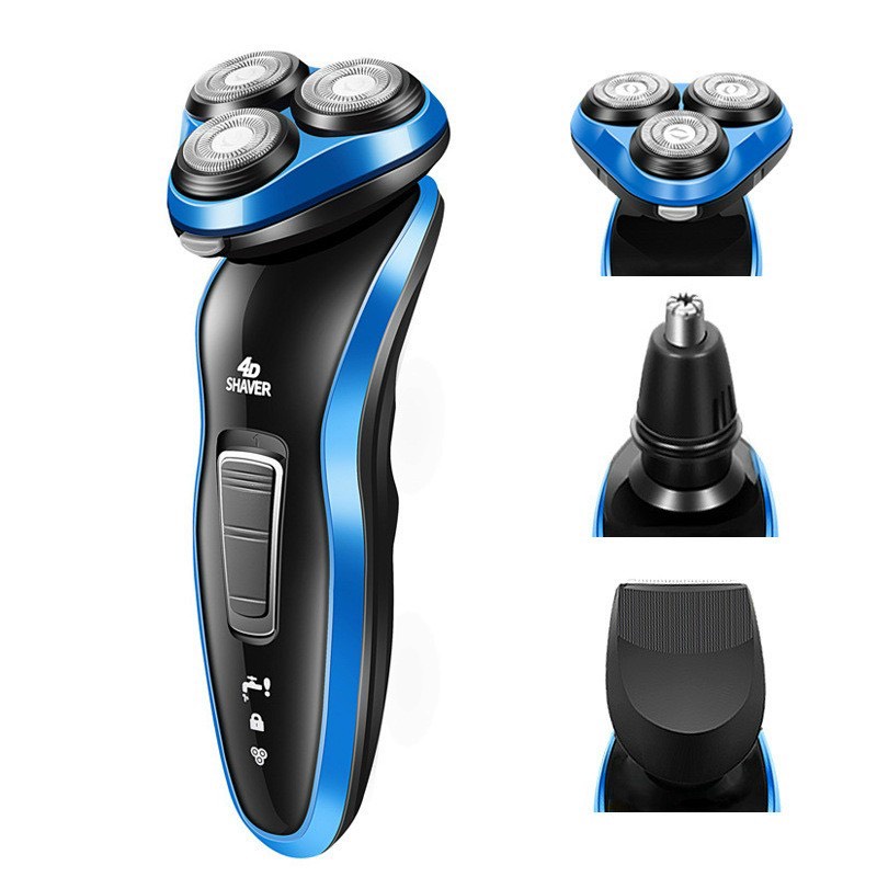 Máy Cạo Râu 4D SHAVER Lưỡi Cạo Bằng Thép Cao Cấp. Dao Có Đầu Tỉa Mũi Và Tông Đơ. Máy Có Chống Nước