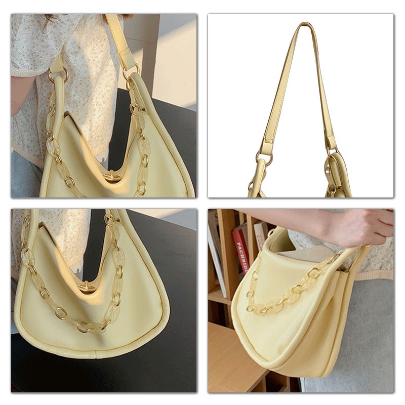 Mischa Túi Xách Da PU Màu Trơn Phối Dây Đeo Sợi Xích Thời Trang Dành Cho Nữ