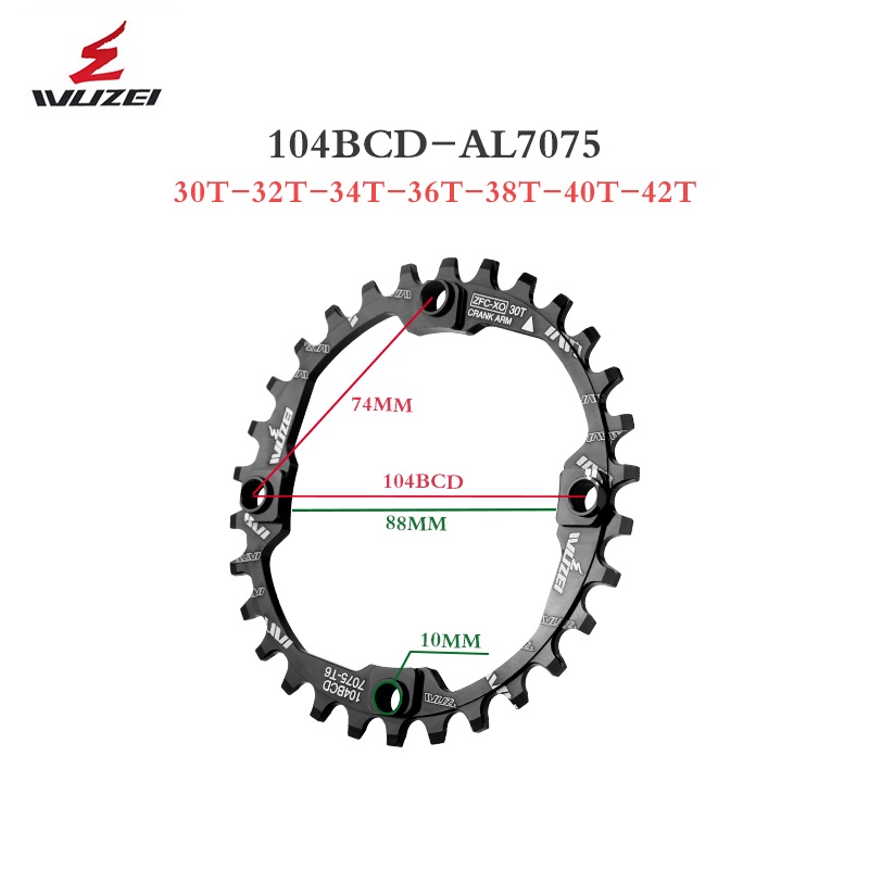Đĩa Xích Tròn WUZEI 104BCD 30T 32T 34T 36T 38T 40T 42T 44T 46T 48T 50T 52T Cho Xe Đạp MTB