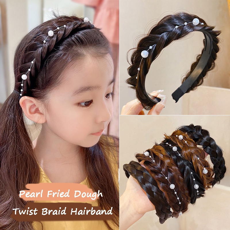 Băng Đô Dạng Tóc Giả Thắt Bím Đính Ngọc Trai Chống Trượt Thời Trang Cho Nữ