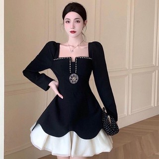 Váy Dự Tiệc Cổ Vuông Đính Đá Sang Trọng Phong Cách Pháp, Đầm Dự Tiệc Phong Cách Thời Trang Kèm Ảnh Thật