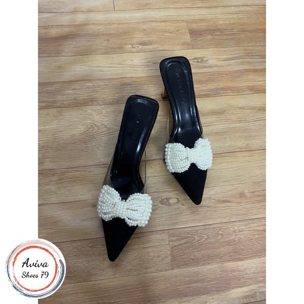 Sục mũi nhọn 5cm quai nơ gót mạ vàng siêu sang chảnh