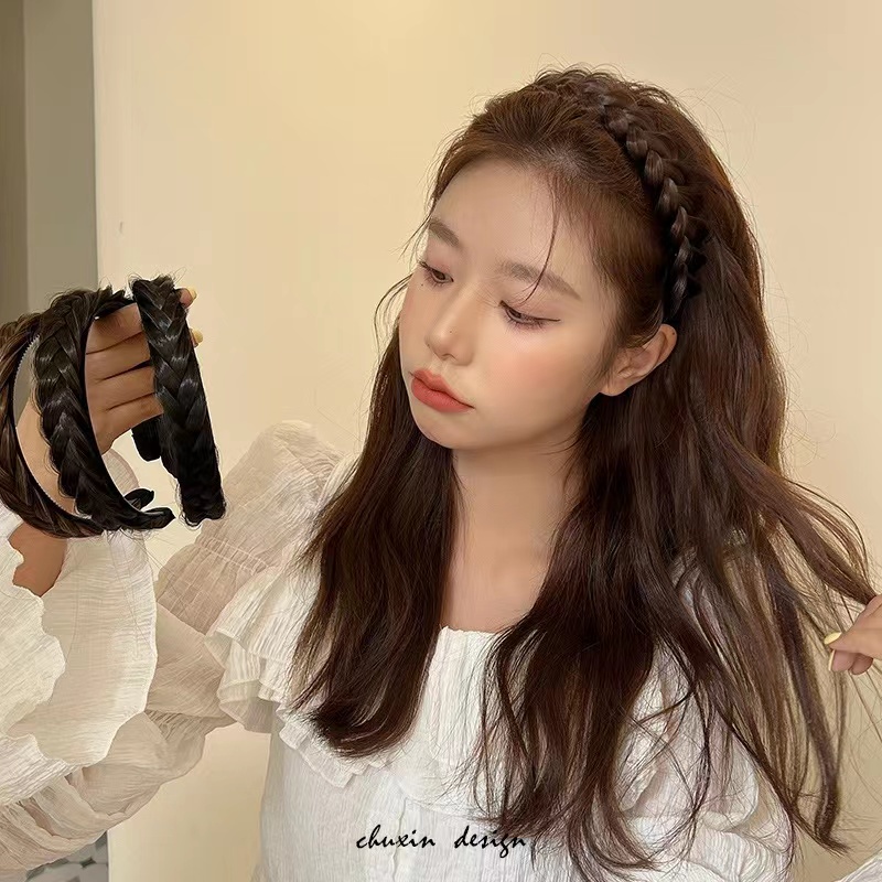 Băng Đô Dạng Tóc Giả Thắt Bím Đính Hoa Và Ngọc Trai Chống Trượt Thời Trang Cho Nữ