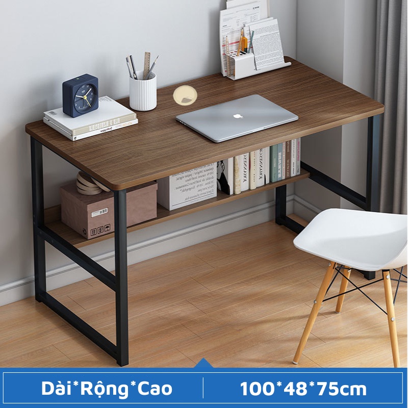 Bàn học 1m2 có thanh sắt chịu lực giữa mặt bàn chắc chắn, bàn làm việc để máy tính hộp sắt 25x25 sơn tĩnh điện chống gỉ