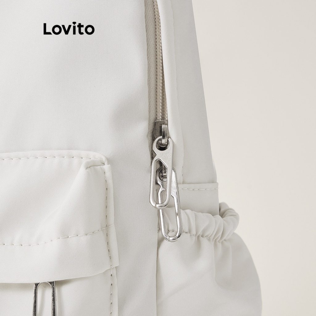 Lovito Ba lô vai đa túi màu trơn