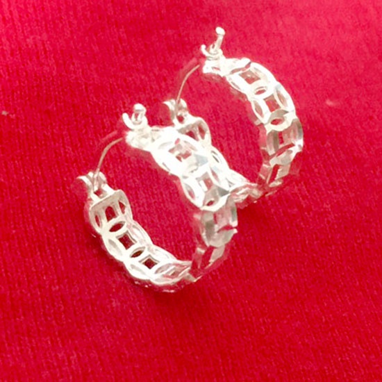 Khuyên tai nữ kim tiền kiểu khuyên vành đeo sát tai bản phay sáng bóng trang sức Bạc Quang Thản - QTBT124
