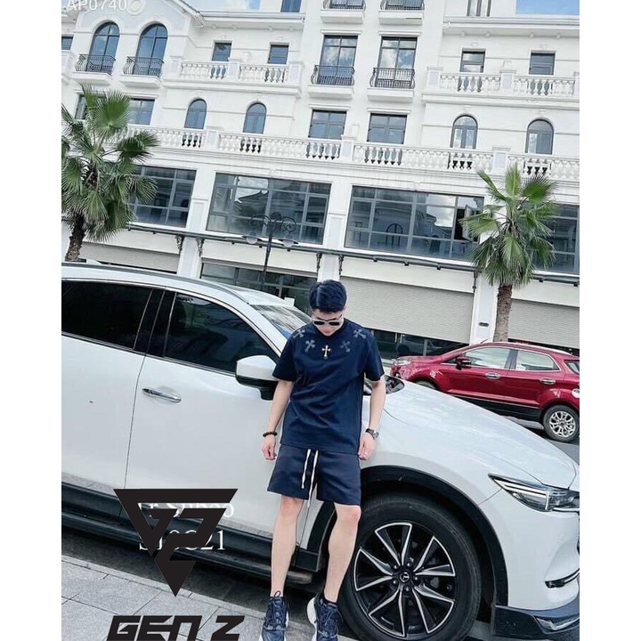 Áo Phông Nam cộc tay Thêu Chữ Thập đẹp nét - Áo Thun mặc đôi nam nữ đẹp 2 màu đen trắng