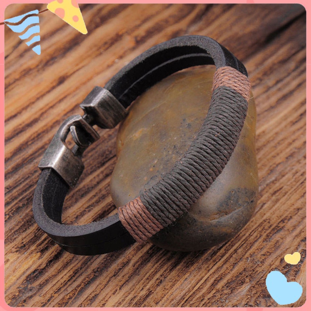 Vòng Tay Nam Giả Da Bản Rộng Phong Cách Vintage