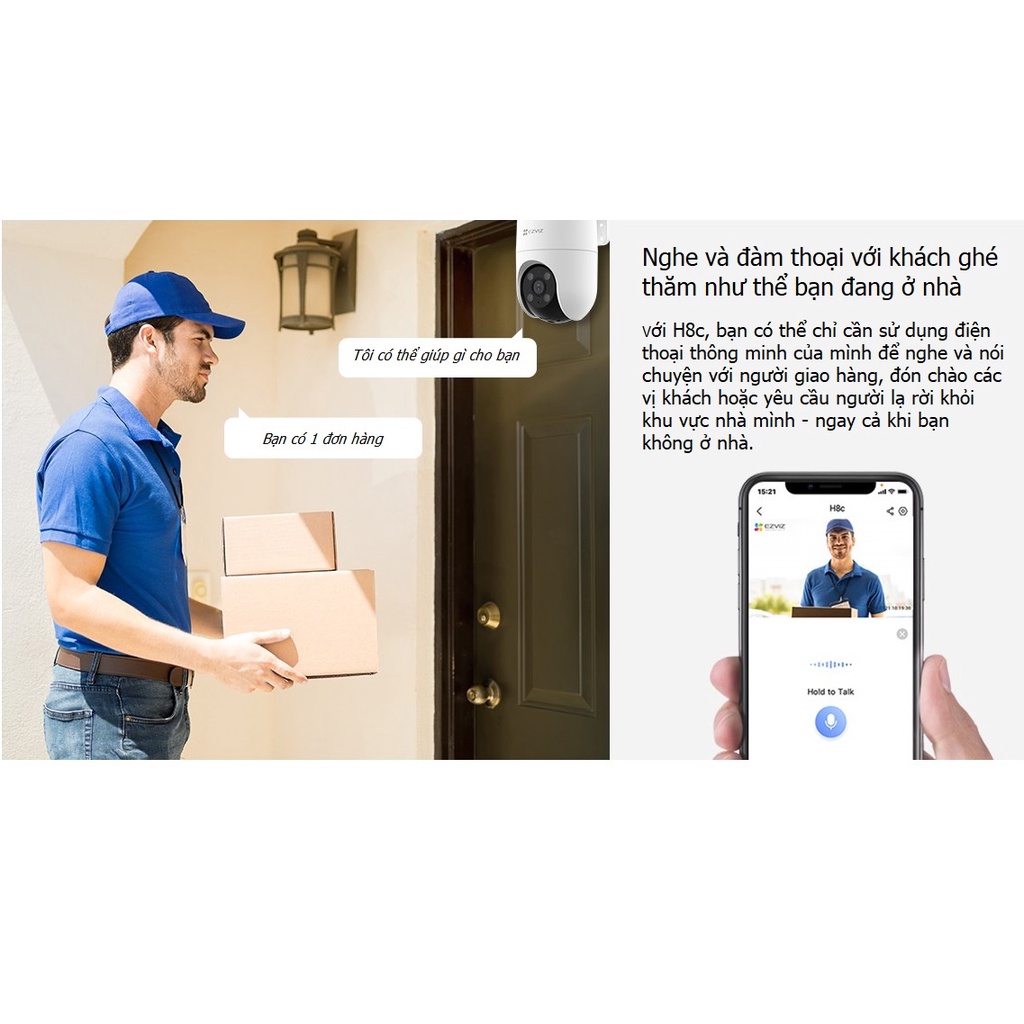 Camera wifi ngoài trời Ezviz H8C xoay 360 độ FullHD 1080 có màu ban đêm 2.0M (nâng cấp của C8C)