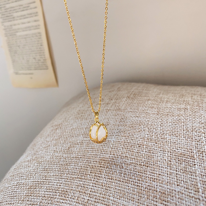 Vòng cổ Ahellogirl mặt đính đá opal phiên bản Hàn Quốc cho nữ