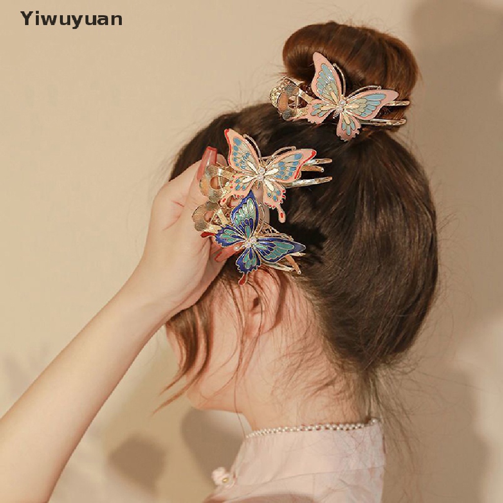 < Yiwuyuan > Kẹp Tóc Đuôi Ngựa Họa Tiết Bướm Sơn Trung Quốc Cổ Điển Phụ Kiện Tóc Đuôi Ngựa Cao Cho Nữ