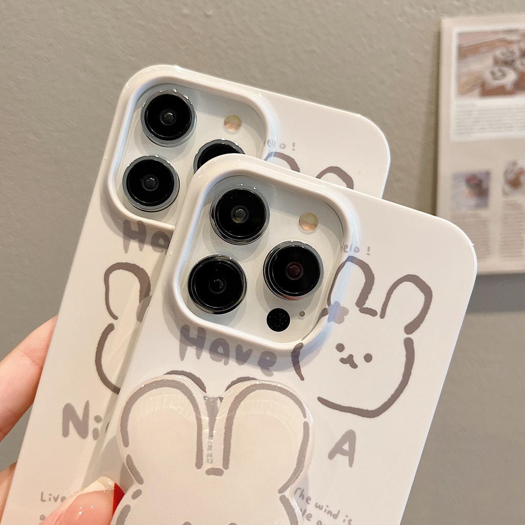Ốp Điện Thoại Silicon Họa Tiết Hoạt Hình Chú Thỏ Dễ Thương Kèm Giá Đỡ Cho iPhone11 14promax 13