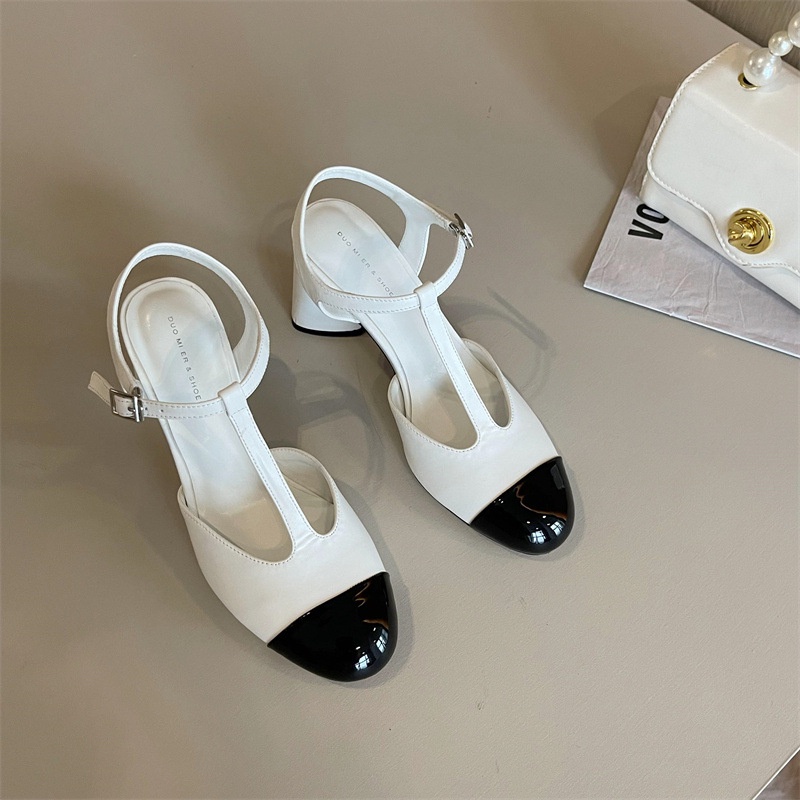 Giày Cao Gót 9cm Mũi Tròn Cài Khóa Màu Sắc Thời Trang Phong Cách Hàn Quốc Cho Nữ