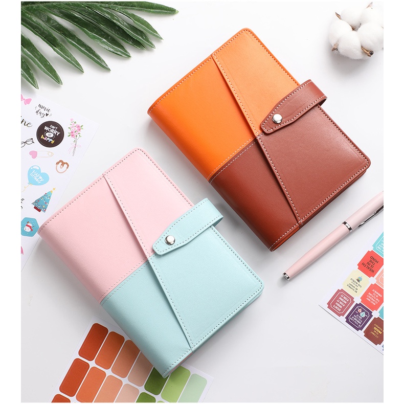 Sổ Tay Đựng Tền Phân Chia Lập Kế Hoạch Chi Tiêu, Sổ Tiết Kiệm Tiền Bìa Da Pu Khóa Bấm, Vân Sọc Ngang, Kèm 12 Túi Zip