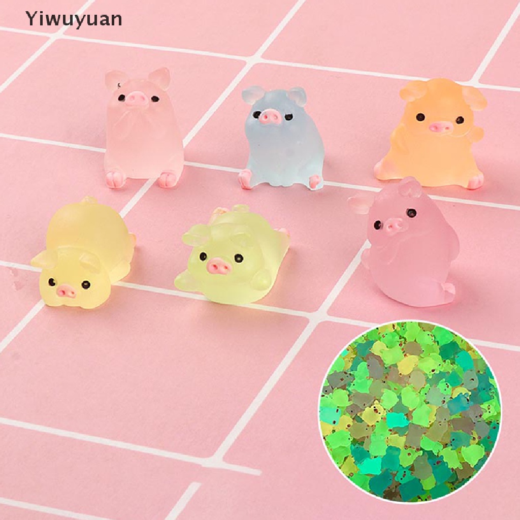 &lt; Yiwuyuan &gt; Bộ 6 Tượng Heo Hoạt Hình Mini Bằng Nhựa Phát Sáng Trang Trí Tiểu Cảnh Sân Vườn