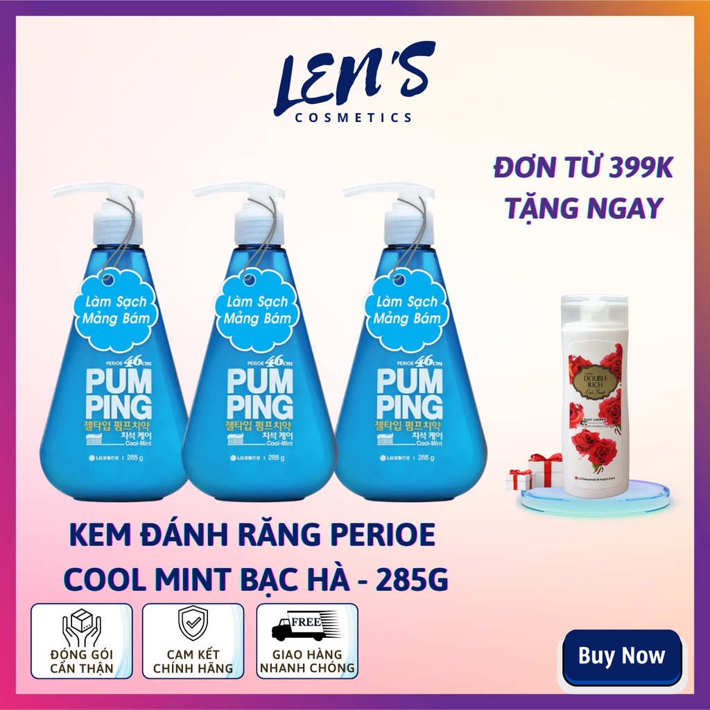 [TP HCM] Chai Kem Đánh Răng Perioe Cool Mint hương bạc hà Pumping Hàn Quốc 285g siêu tiết kiệm