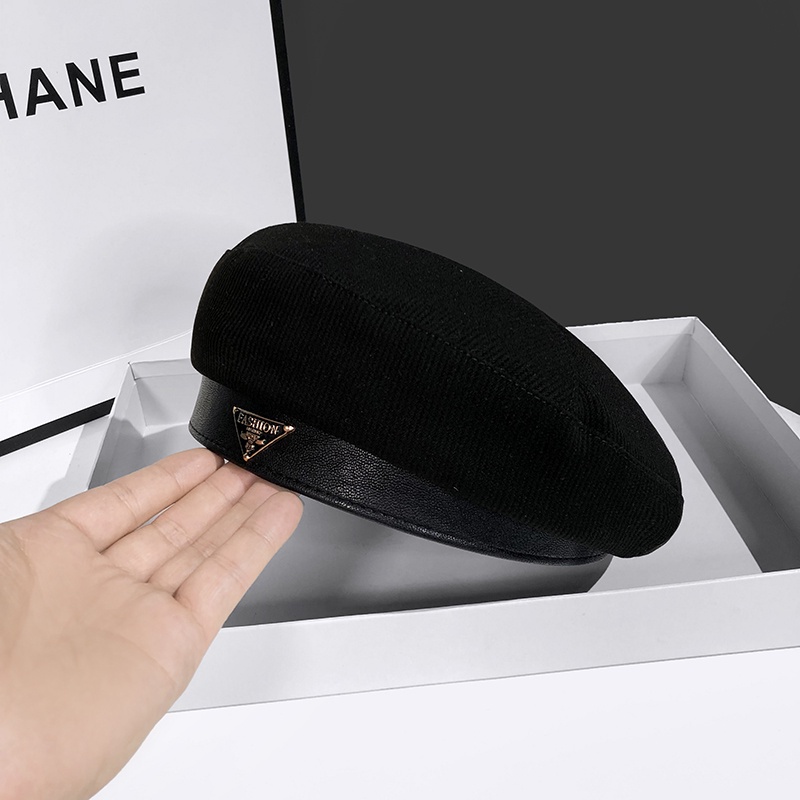 HMH®Mũ nồi beret viền da tag sắt thiết kế hiện đại chất liệu cotton 2 lớp dày dặn phong cách Hàn Quốc