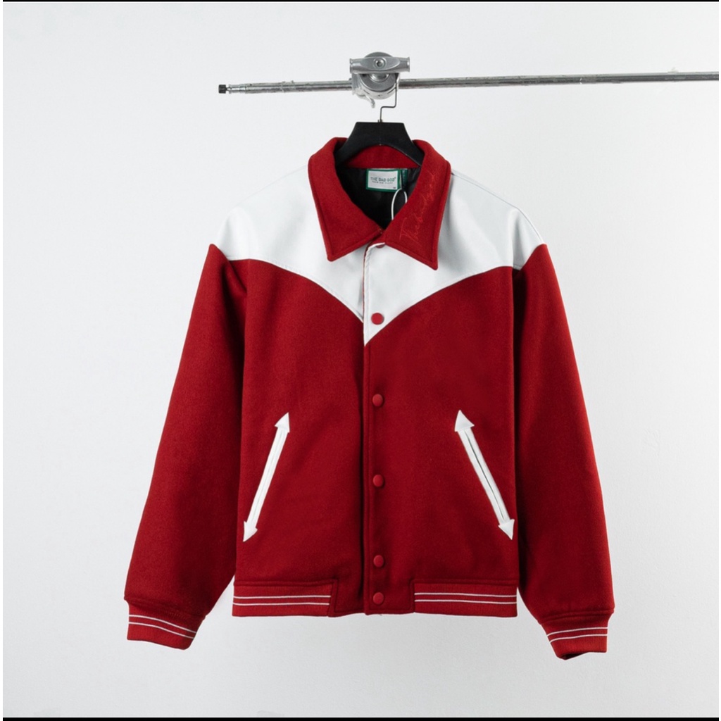 Áo Khoác, Áo Bomber Varsity Nỉ Dạ Phối Vai Da Cao Cấp Cho Nam Nữ